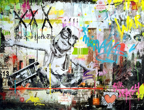 A painting of a man with a skateboard