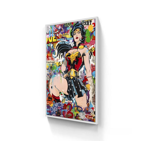 Pop art style comic book depiction of Wonder Woman.