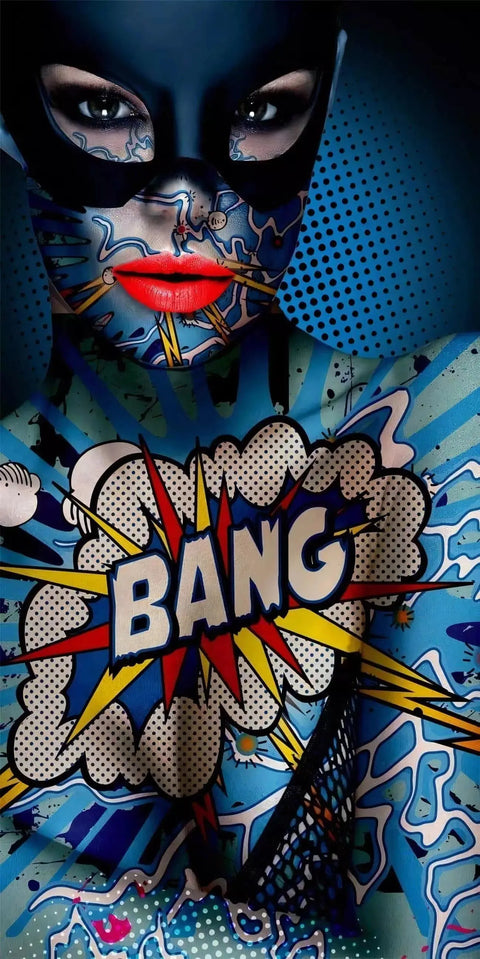 A woman with a comic face painted on her chest