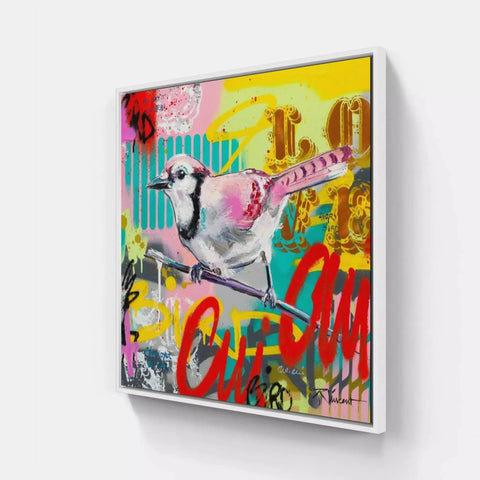 A painting on a wall with a bird on it