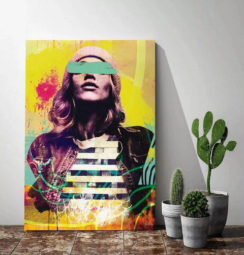 A painting of a woman with a guitar and a pot