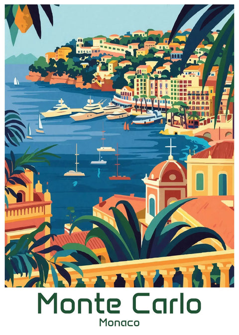 Colorful Monte Carlo travel poster.