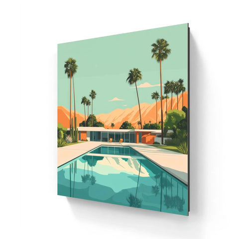 Mid-century modern pool scene wall art.