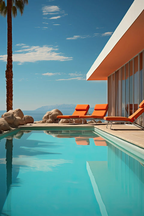 Luxurious poolside lounge setting.