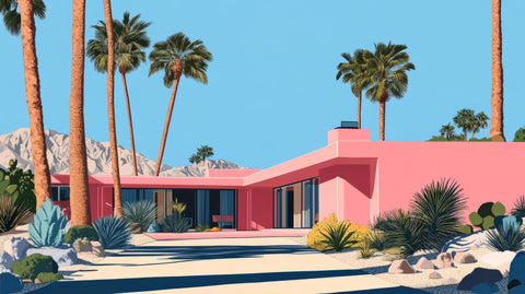 Pink mid-century modern house.