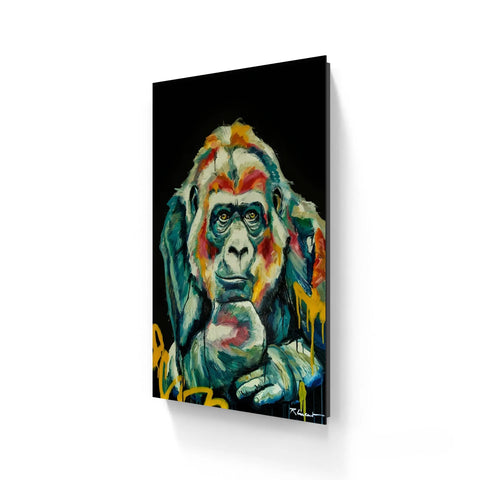 Colorful abstract painting of a gorilla.