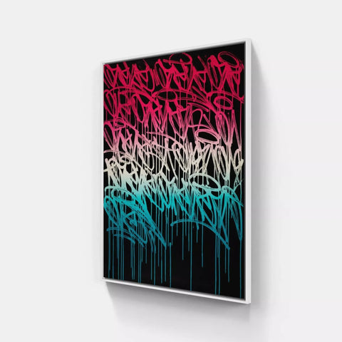 A large canvas with graffiti on it