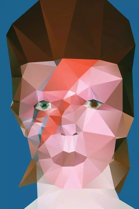 A close up of a person with a face made of triangles