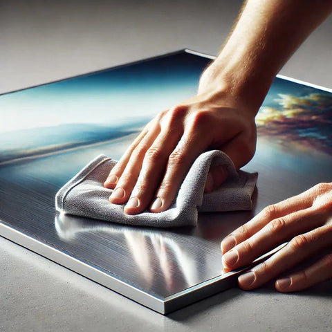 Touchscreen display being cleaned with a cloth.