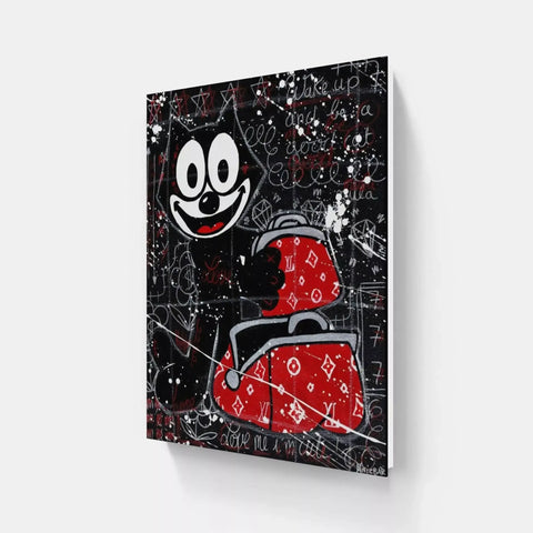 A painting of a person with a red and black background