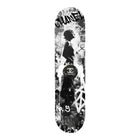 Black and white graffiti-style skateboard deck featuring a stylized silhouette of a woman, the chanel logo prominently displayed in the center, and ’no.