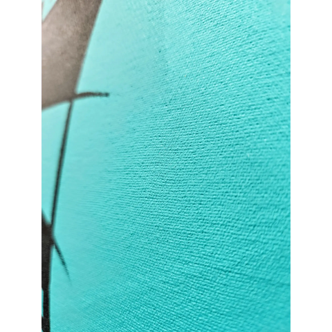 A painting of a bird on a turquoise background