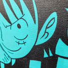 A painting of a boy with a blue face