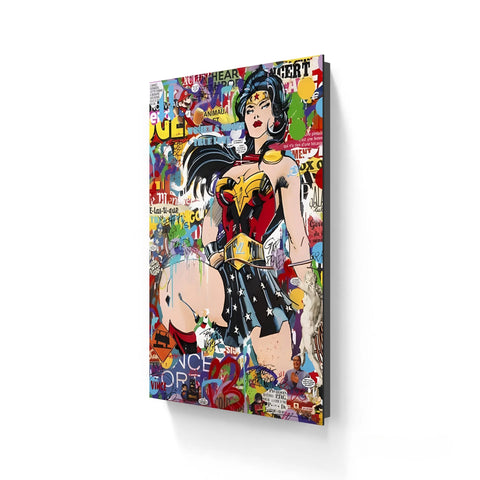 Pop art canvas depicting Wonder Woman.