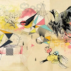Abstract art with birds and flowers
