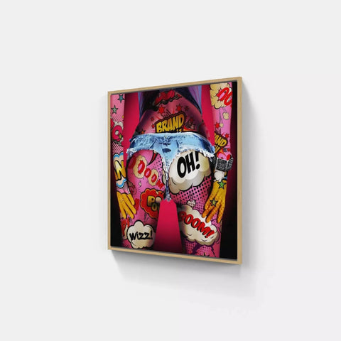 A painting on a wall with a pink background