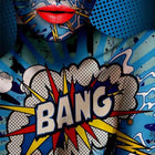 A woman with a comic face painted on her chest