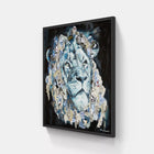 A painting of a lion with many different animals