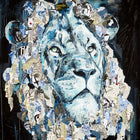 A painting of a lion surrounded by many different types of animals