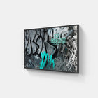 A black and white painting with green paint on it