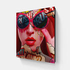 A woman with sunglasses and a red hair