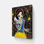 A close up of a painting of a snow white with a knife