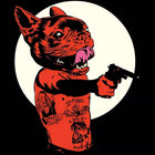 A cat with a gun in its mouth