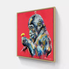 A painting of a gorilla eating a banana