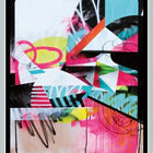 A painting with a black frame and a white background