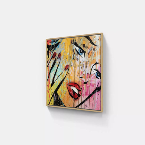 A painting on a wall with a woman’s face