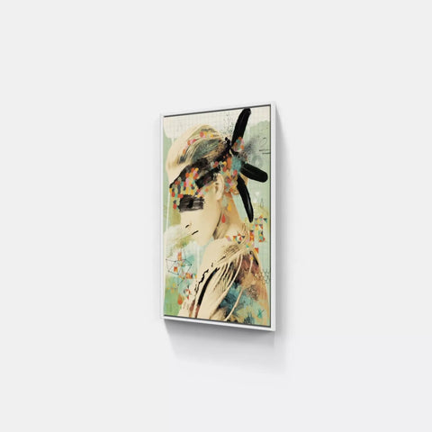 A painting on a wall with a woman’s face