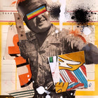 Mixed media collage featuring a vintage photograph overlaid with colorful geometric shapes and text fragments.