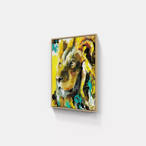 A painting of a lion on a wall