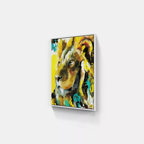 A painting of a lion on a wall