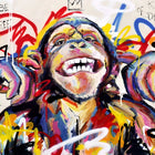 A painting of a monkey with a smile