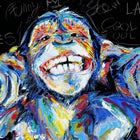 A painting of a gorilla with a black background