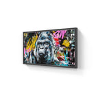 A large framed painting of a gorilla on a white wall