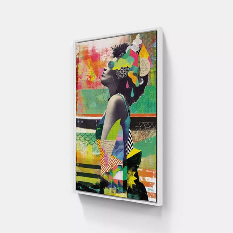 A painting on a wall with a woman in a dress