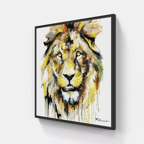 A painting of a lion on a wall