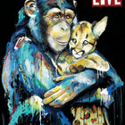 A painting of a monkey holding a cat