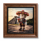 A kaws diego figure in colorful sombrero and traditional mexican attire holding skull ice cream in original aluminium artwork
