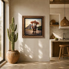 A framed original aluminium artwork titled mexico day of the kweam featuring a kaws character in colorful mexican attire by an ancient pyramid