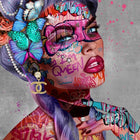 A woman with tattoos and butterflies on her face
