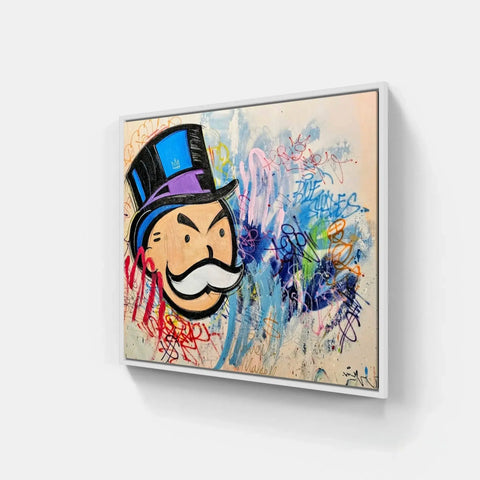 Colorful Monopoly Man graffiti art.