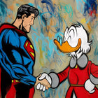 Arafed image of a cartoon character shaking hands with a duck