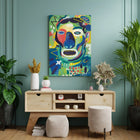 Abstract, colorful portrait painting on canvas.