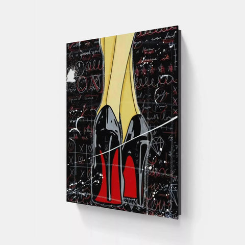 A painting of a pair of shoes on a black background