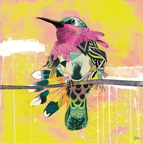 A bird sitting on a branch with a pink flower