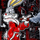 A painting of a rabbit smoking a cigarette