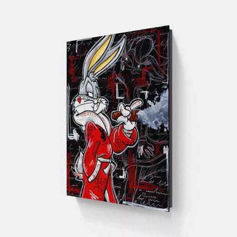 A painting of a rabbit smoking a cigarette